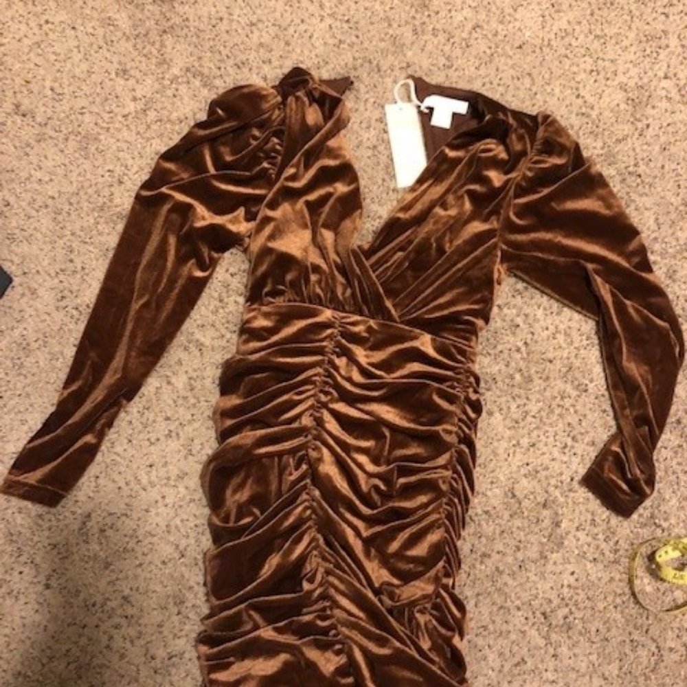 Collective the Label backless velvet ruched mini dress in chocolate